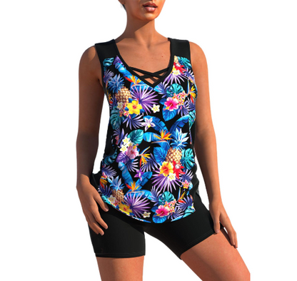 Damen-Tankini-Set, geometrischer V-Ausschnitt, Polyester, Elasthan 5