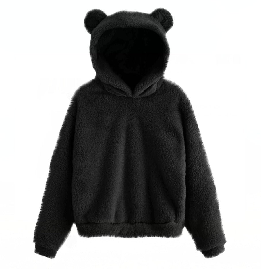 Damen-Hoodiejacke Plüsch mit Ohren-5
