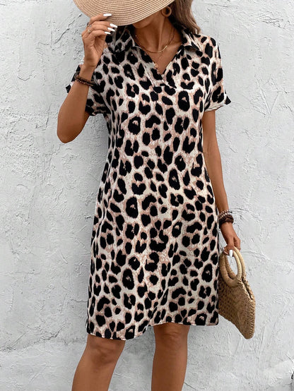 Damen-Polokleid mit Leopardenmuster, modern, aus 100 % Baumwolle-3