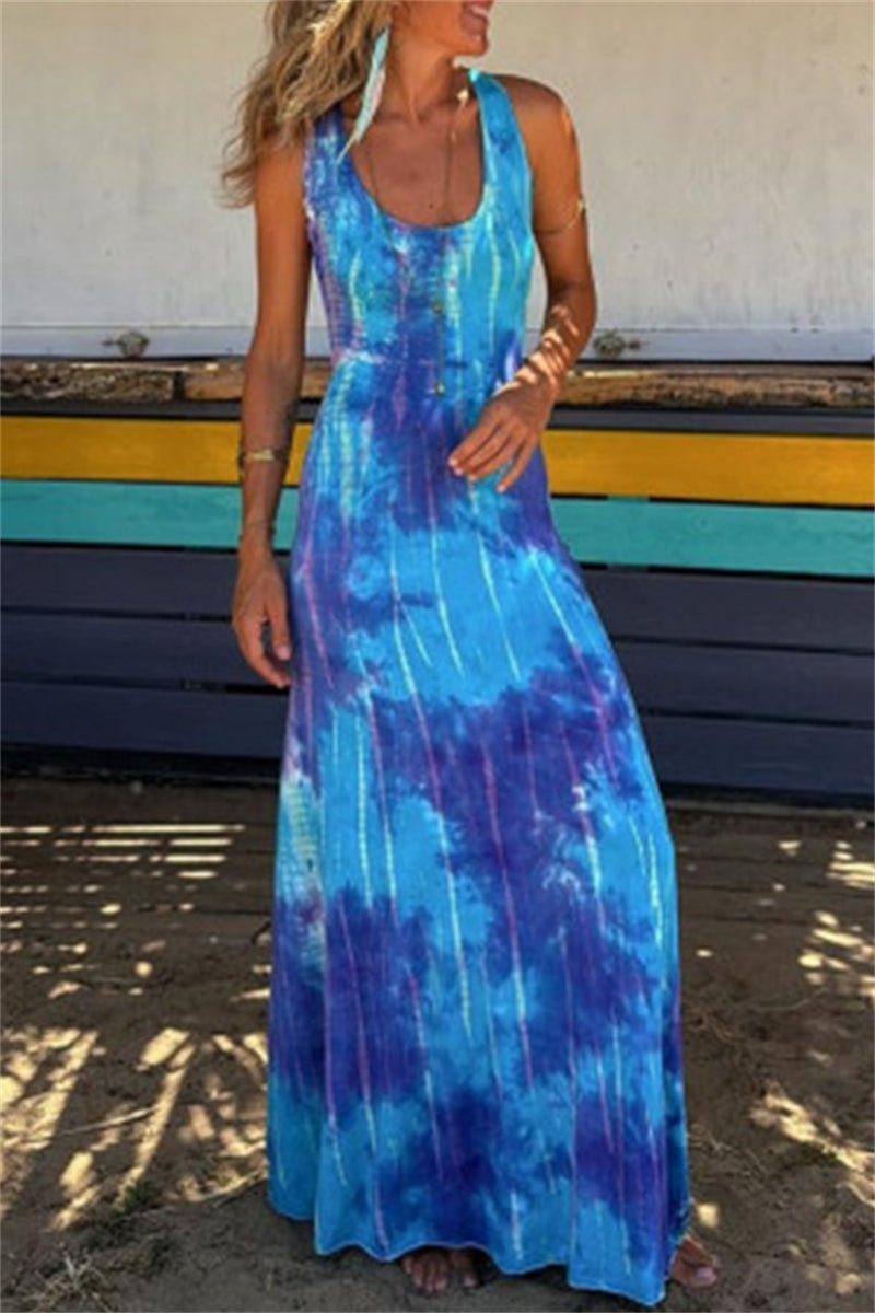 Variant image for Maxikleid Damen Rückenfrei Rundhalsausschnitt aus aus Polyester für Sommer-5