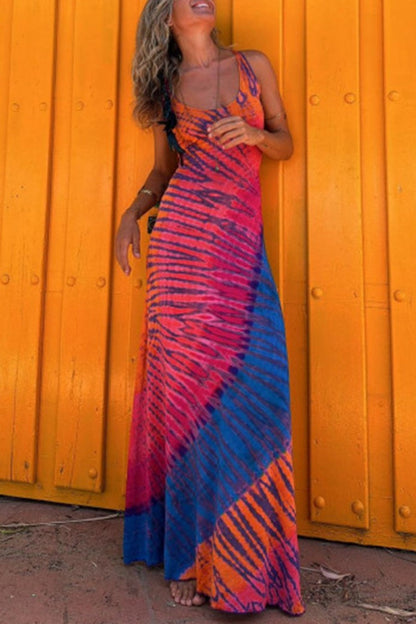 Maxikleid Damen Rückenfrei Rundhalsausschnitt aus aus Polyester für Sommer-5