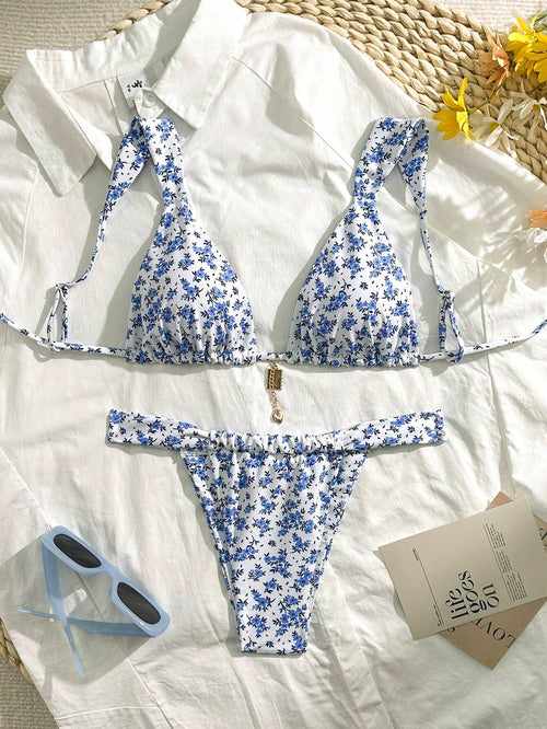 Damen Bikini-Set Triangel Blumenmuster Hochwertiger Stoff-1