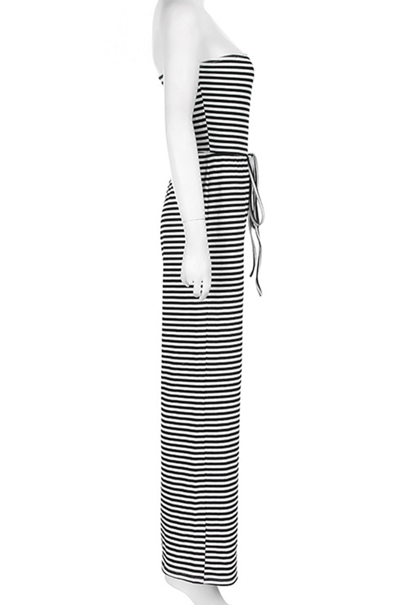 Damen-Jumpsuit mit lockerem Schnitt und gestreiftem Patchwork aus 100% Baumwolle-5
