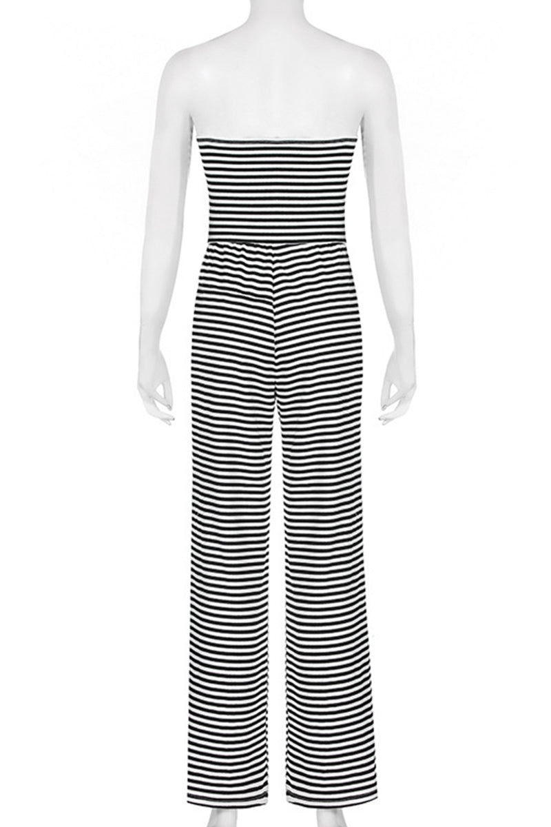 Damen-Jumpsuit mit lockerem Schnitt und gestreiftem Patchwork aus 100% Baumwolle-6