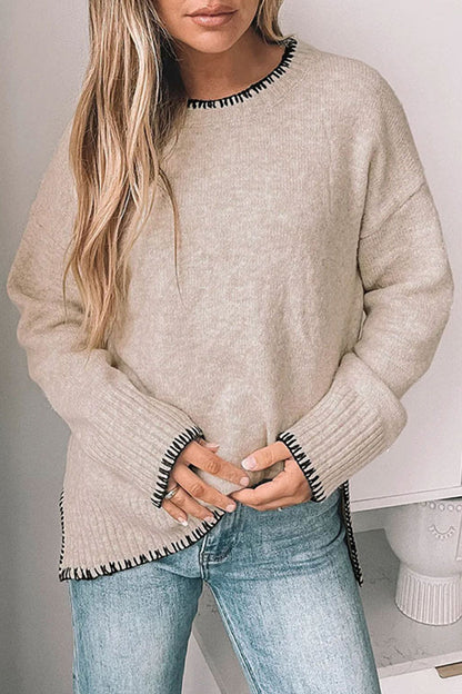 Damen-Patchworkpullover, runder Halsausschnitt, hochwertiges Strickmaterial-1