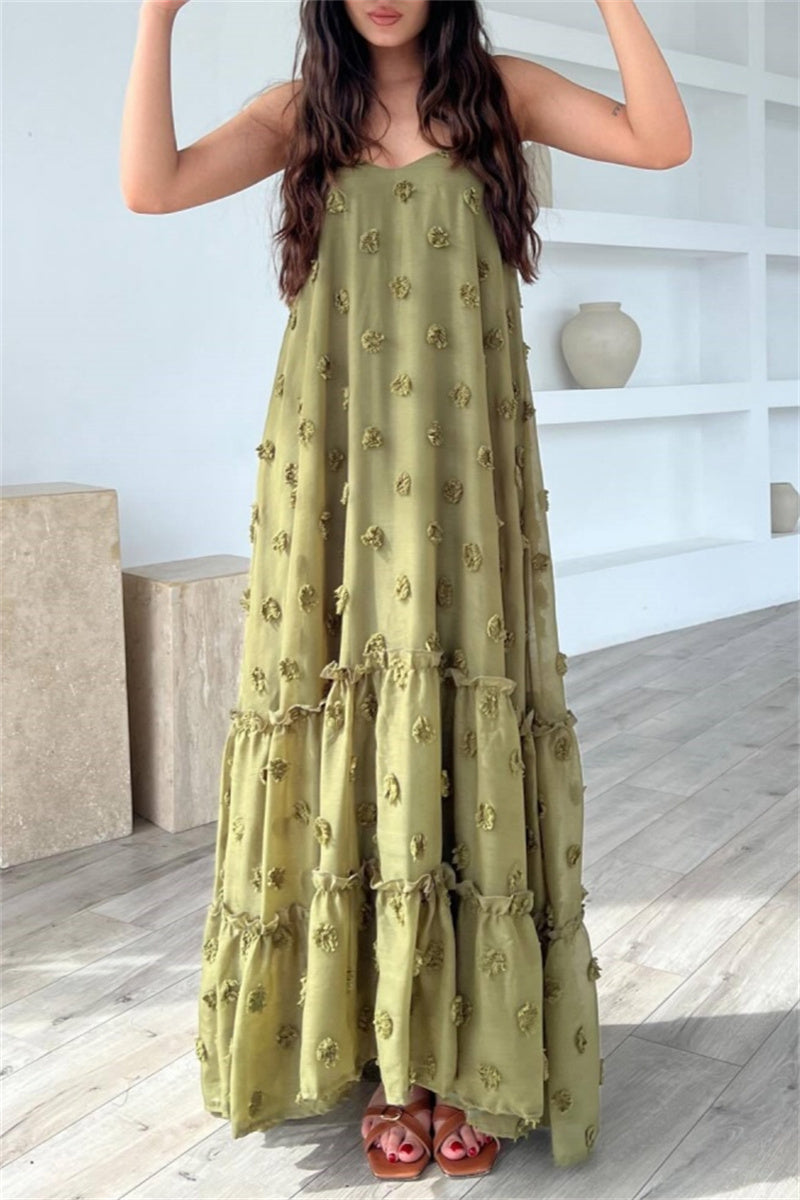 Damen-Kleid, lang, offener Rücken, Spaghettiträger, Polyester-1
