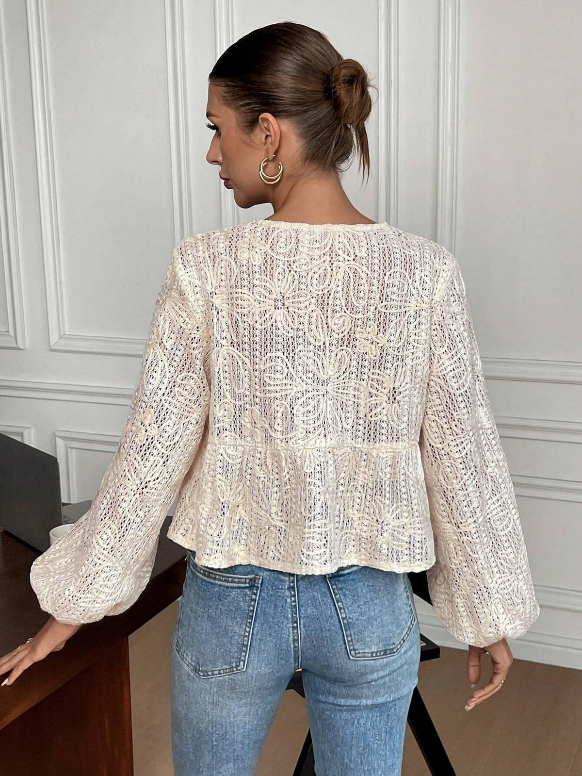 Damen-Häkelbluse mit Schnürung, 100% Baumwolle-2