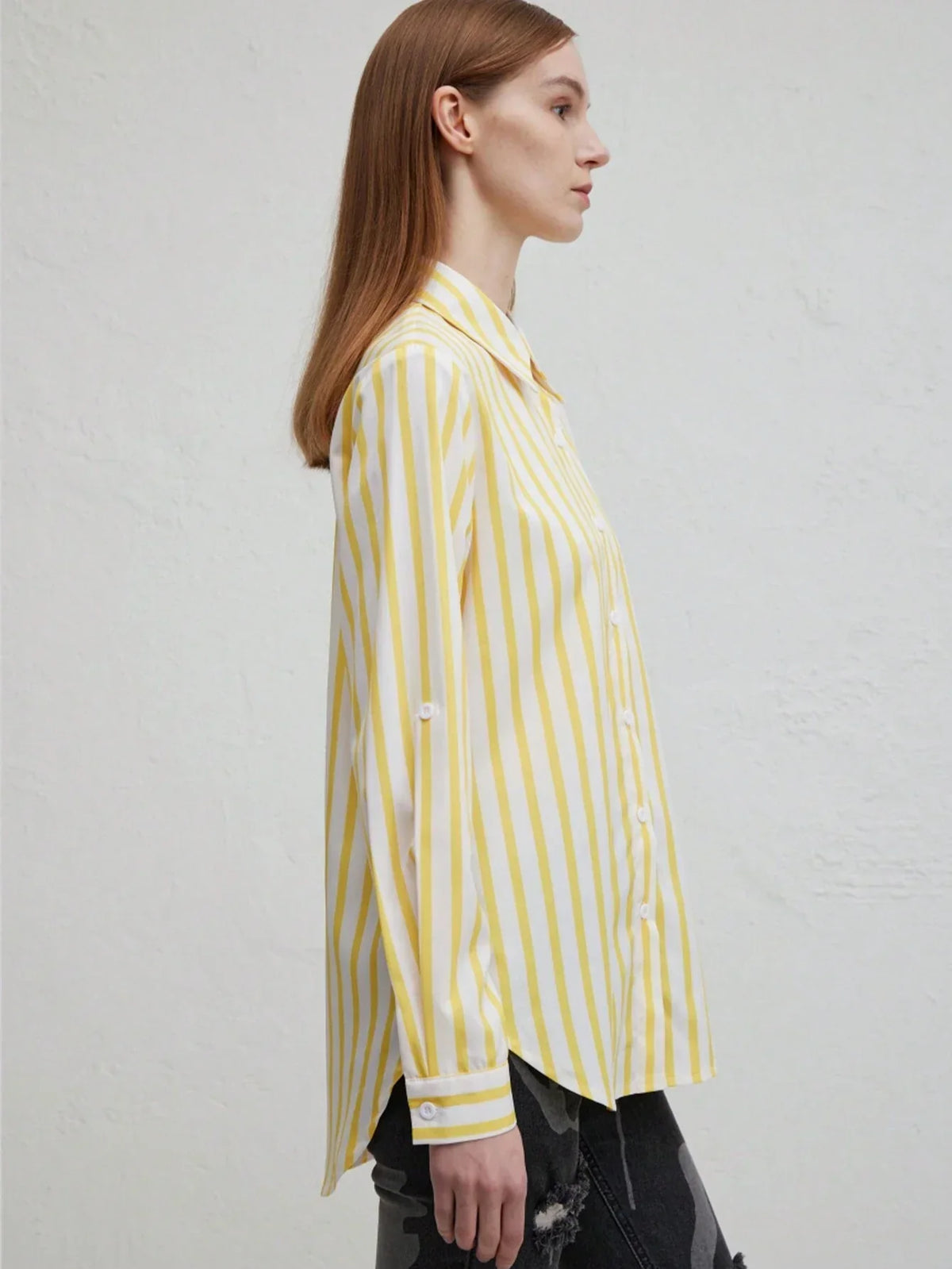 Damenpullover langärmlig asymmetrisch Polyester gestreift-5