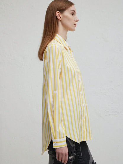 Damenpullover langärmlig asymmetrisch Polyester gestreift-5