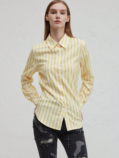 Damenpullover langärmlig asymmetrisch Polyester gestreift-1