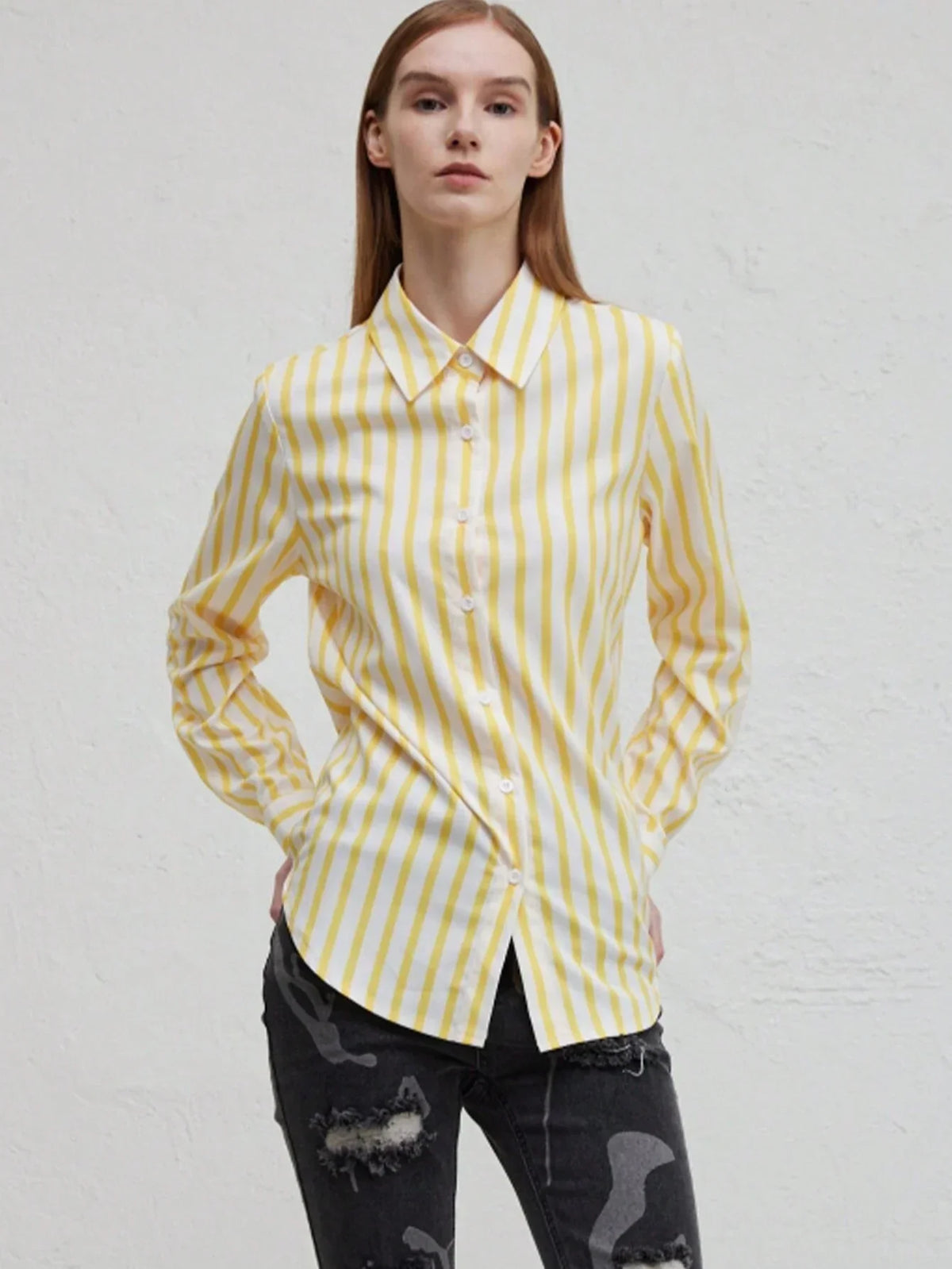 Variant image for Damenpullover langärmlig asymmetrisch Polyester gestreift-1