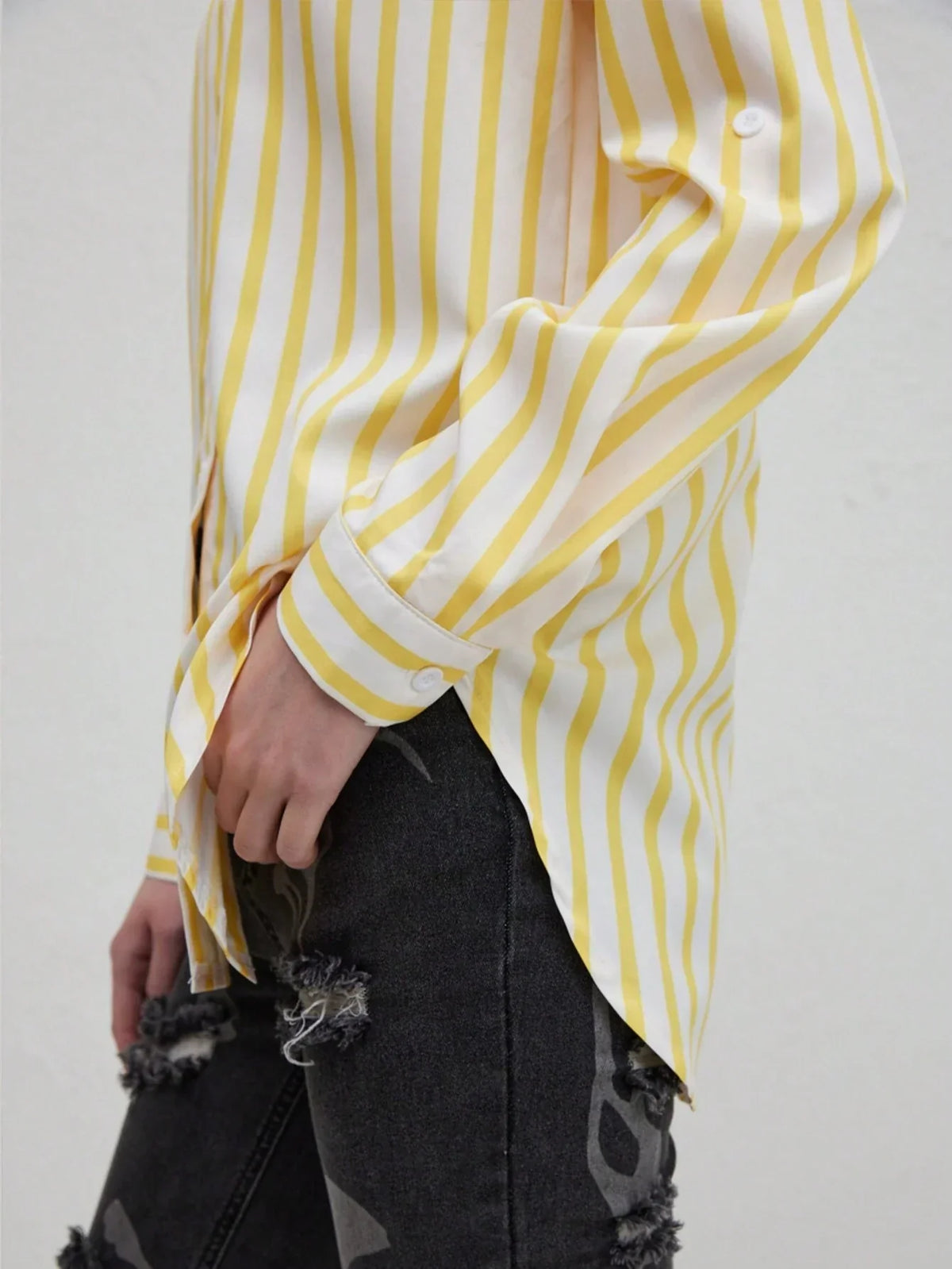 Damenpullover langärmlig asymmetrisch Polyester gestreift-6