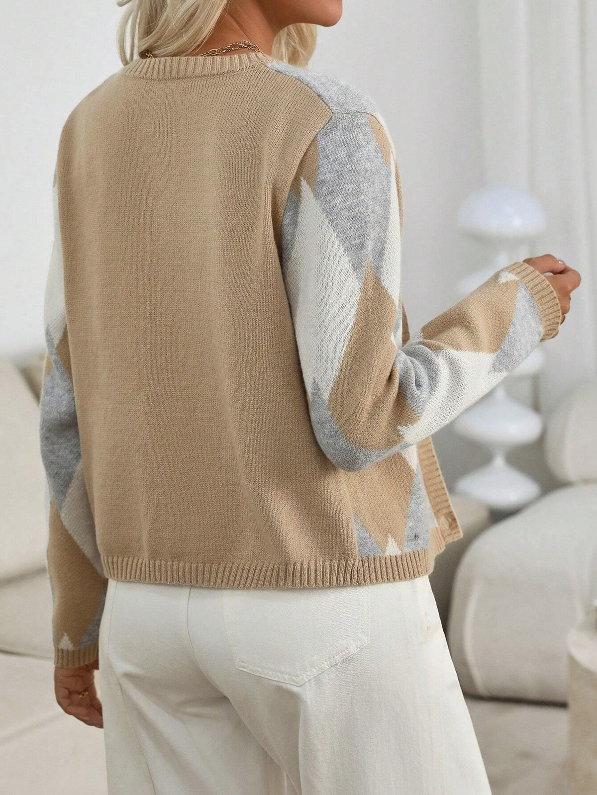 Damen-Daunenweste, Diamond, Muster, gestricktes Design für Layering-Styling-2