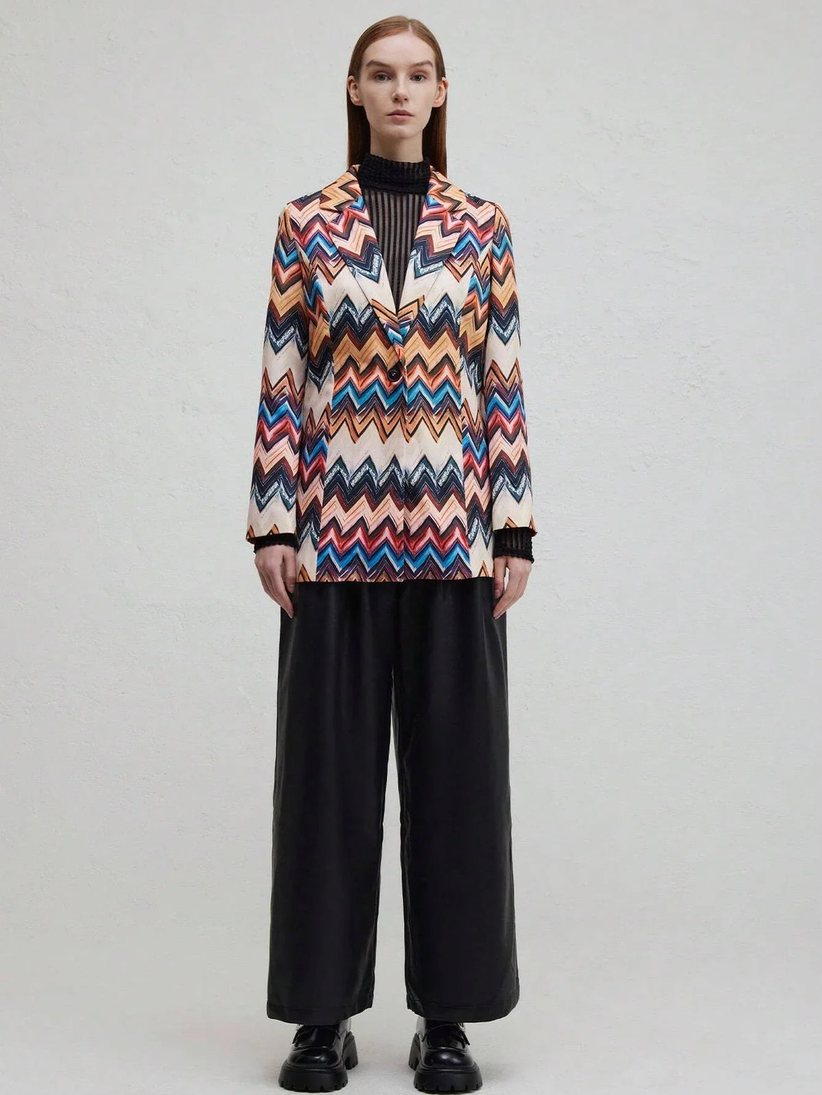 Damen-Top, langärmeliges geometrisches Muster, Polyester-5