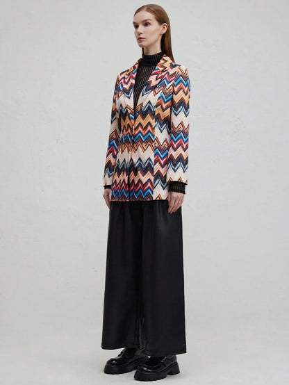 Damen-Top, langärmeliges geometrisches Muster, Polyester-6