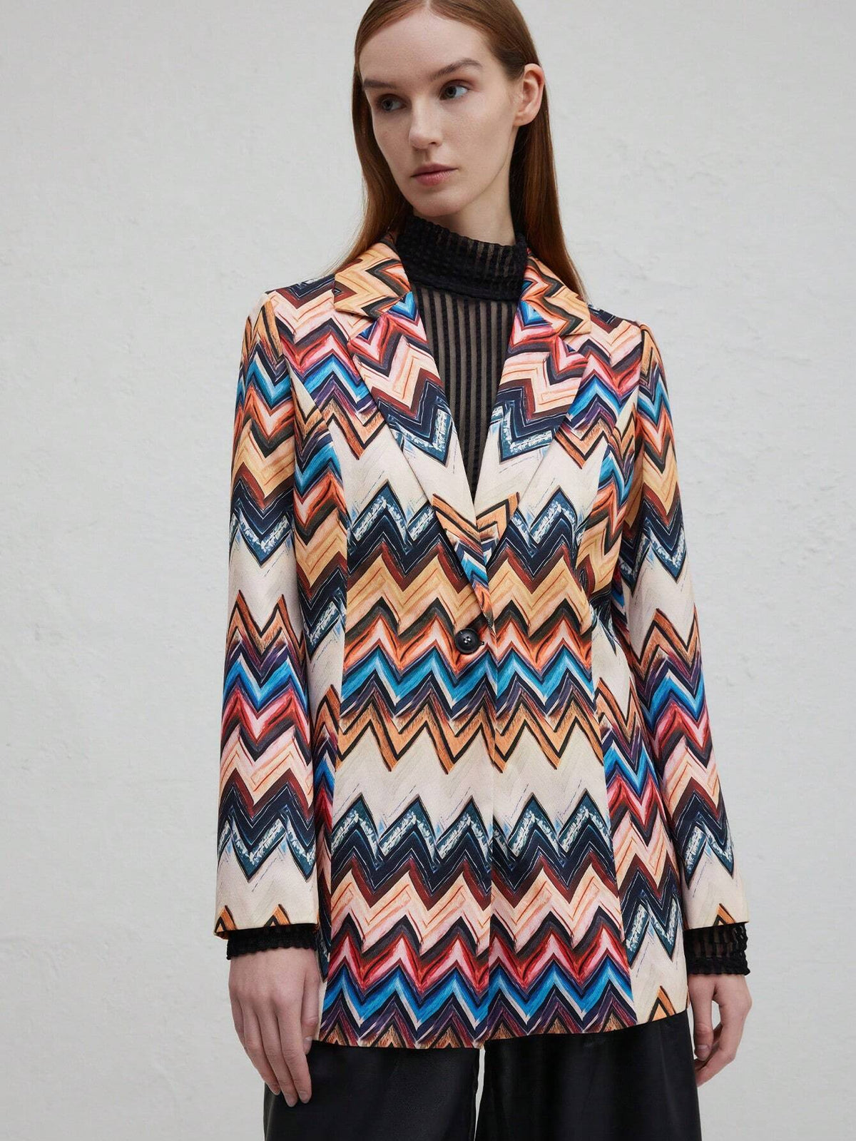 Damen-Top, langärmeliges geometrisches Muster, Polyester-2