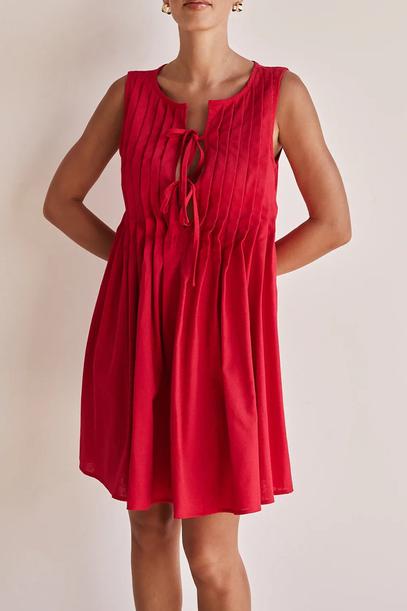 Damen Gepolstertes O-Ausschnitt-Kleid mit Schnürung aus Polyester-5