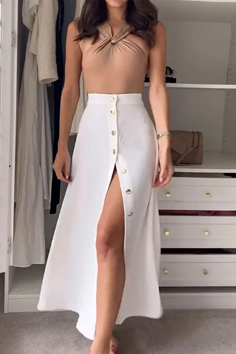 Damen-Casual-Set Ärmellos Baumwolle Mit Schnalle 4