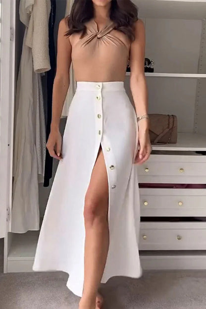 Damen-Casual-Set Ärmellos Baumwolle Mit Schnalle 4