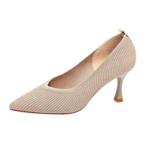 Damen-Pumps, Blockabsatz, gestrickter elastischer Textil 1