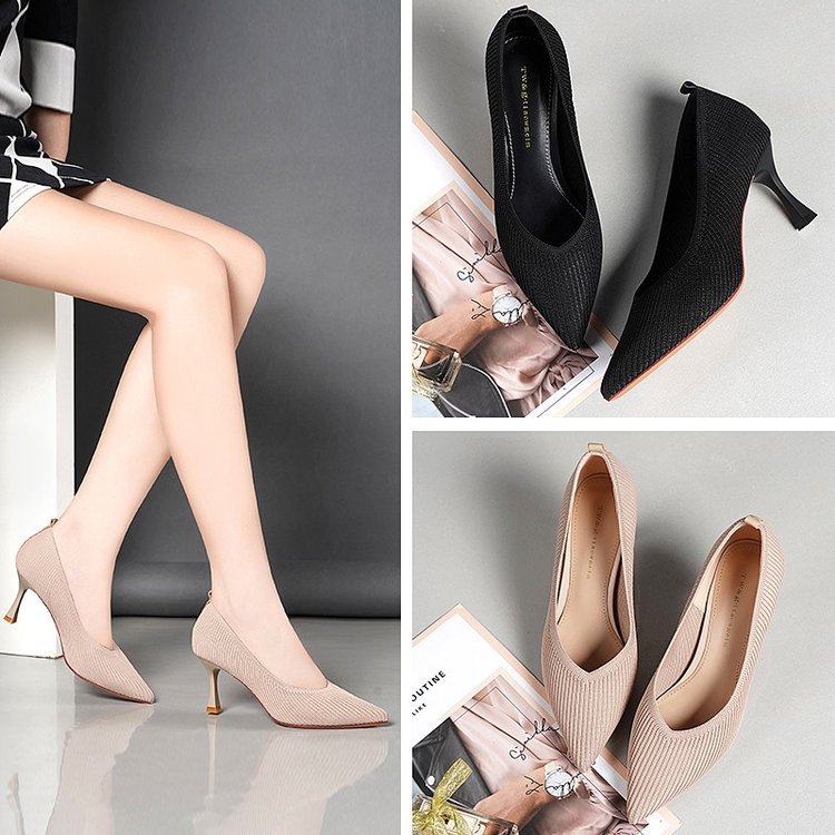 Damen-Pumps, Blockabsatz, gestrickter elastischer Textil 5