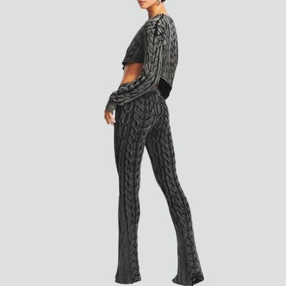 Damen Reithose Hohe Taille Zopfmuster Polyester-4
