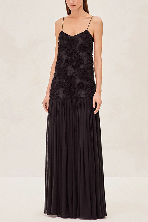 Variant image for Damen-Maxikleid, Blumen-Applikation, Spaghettiträger, Baumwolle, Polyester-4
