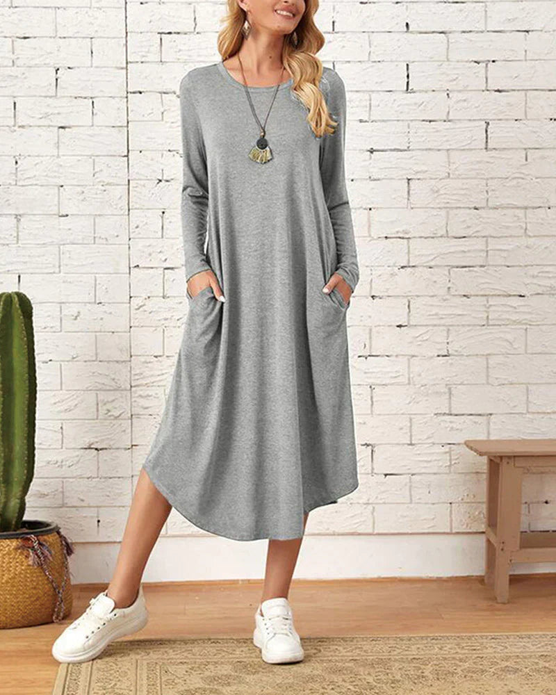 Damen-langärmeliges Kleid, elegant, hochwertiger Stoff-1
