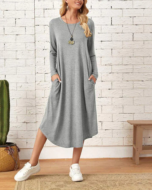 Damen-langärmeliges Kleid, elegant, hochwertiger Stoff-1