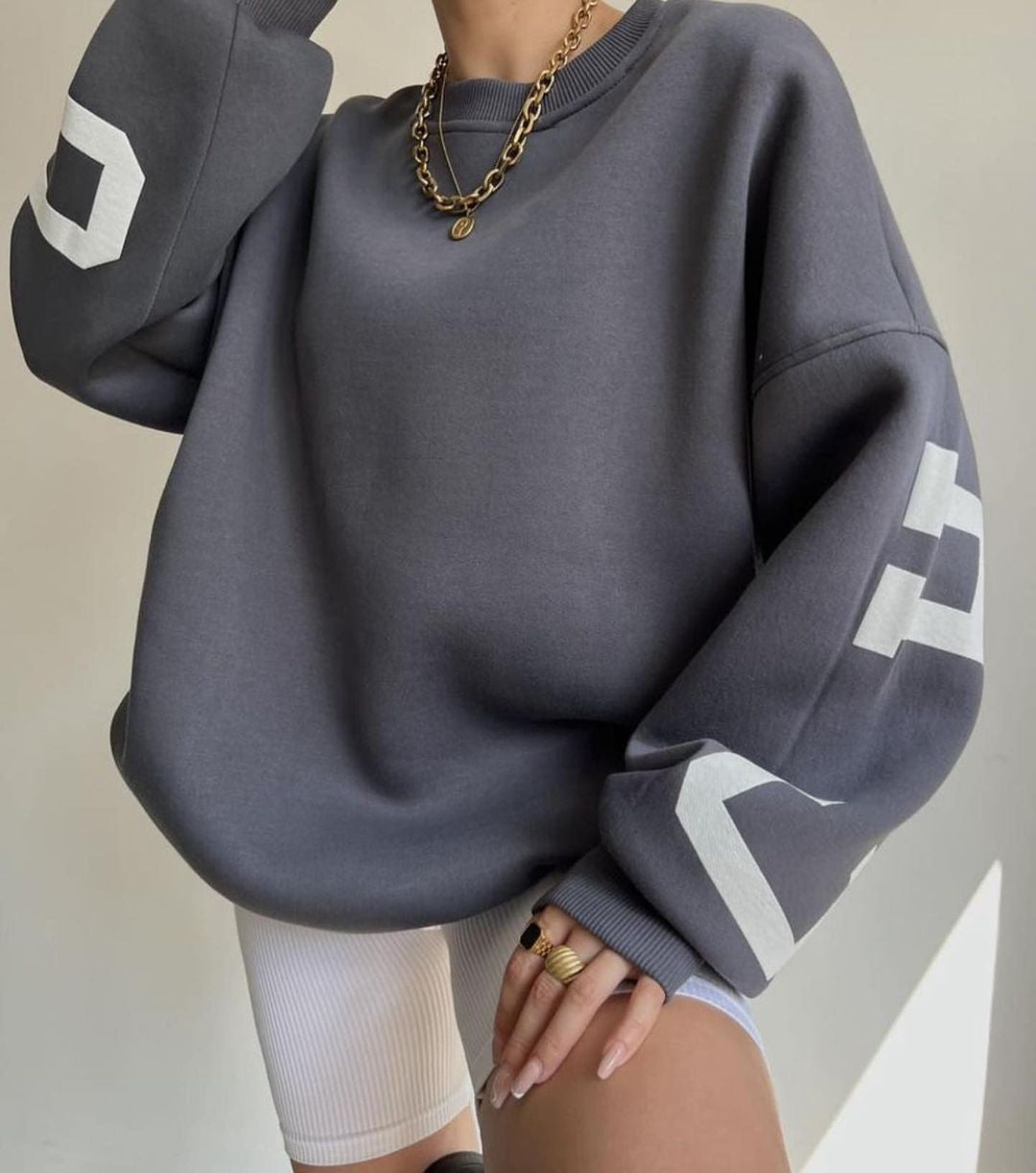Damen-Oversized-Crop-Pullover, lässig, Baumwolle-4