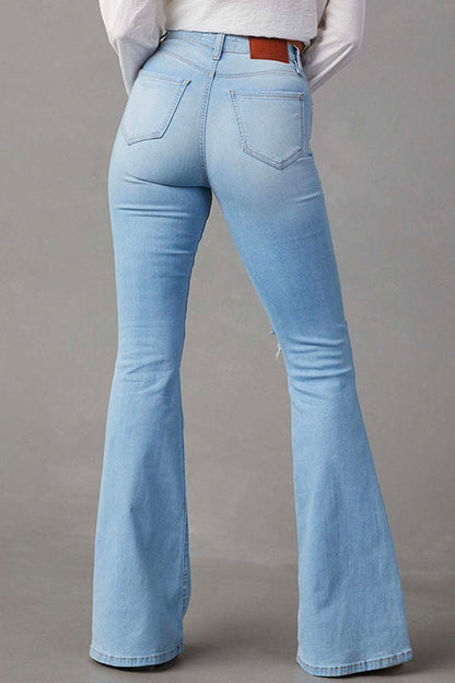 Damen-Hose, gerippte Jeans, Glocken, Bottoms, Baumwollmischung-5