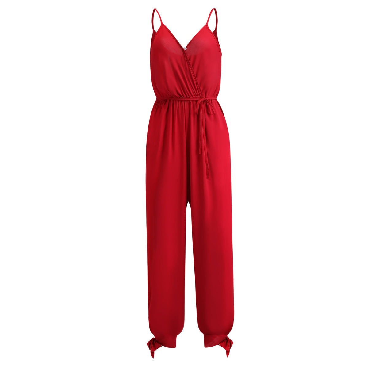 Damen-Jumpsuit Tiefer V-Ausschnitt Rückenfreies Capri Baumwolle Polyester-4