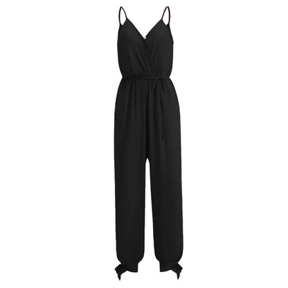 Variant image for Damen-Jumpsuit Tiefer V-Ausschnitt Rückenfreies Capri Baumwolle Polyester-8