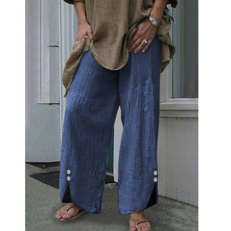 Damen-Hose, weites Bein mit Knopfdetails aus recyceltem Material 2