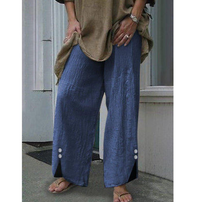Damen-Hose, weites Bein mit Knopfdetails aus recyceltem Material 2