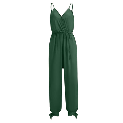 Damen-Jumpsuit Tiefer V-Ausschnitt Rückenfreies Capri Baumwolle Polyester-1
