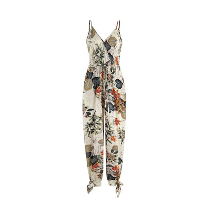 Damen-Jumpsuit Tiefer V-Ausschnitt Rückenfreies Capri Baumwolle Polyester-3