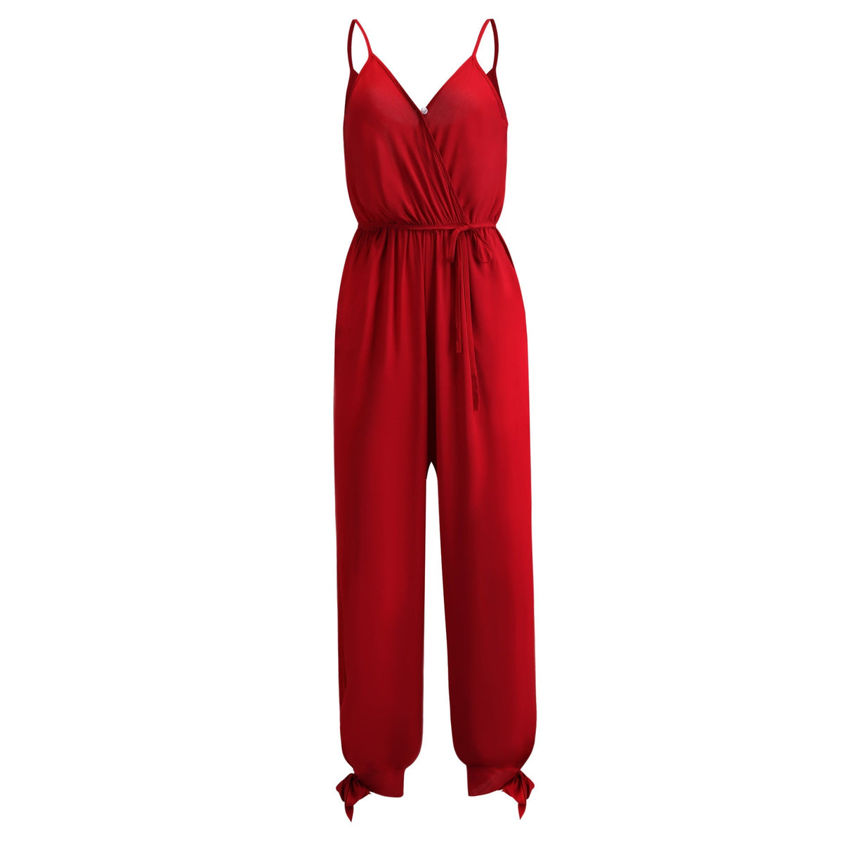 Damen-Jumpsuit Tiefer V-Ausschnitt Rückenfreies Capri Baumwolle Polyester-6