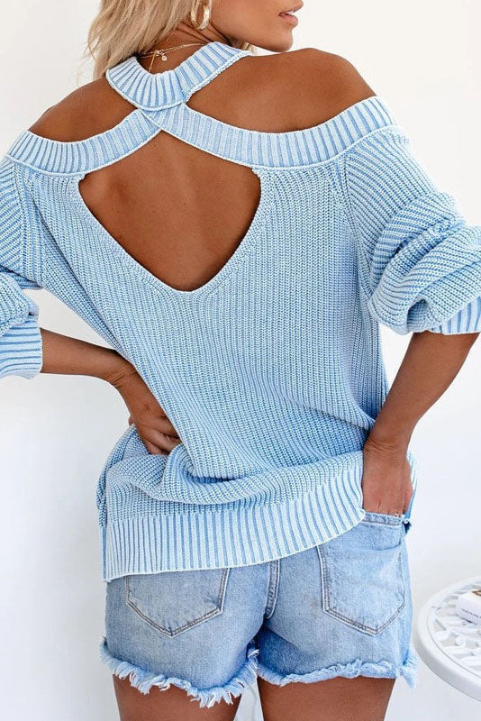 Damen-Pullover, Schultertop, lange Ärmel, weiche Baumwolle-3