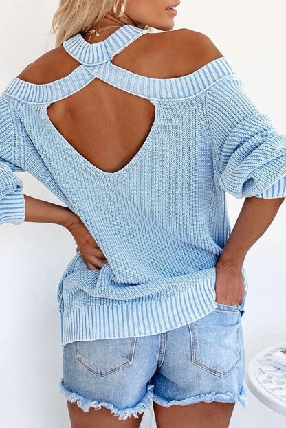 Damen-Pullover, Schultertop, lange Ärmel, weiche Baumwolle-3