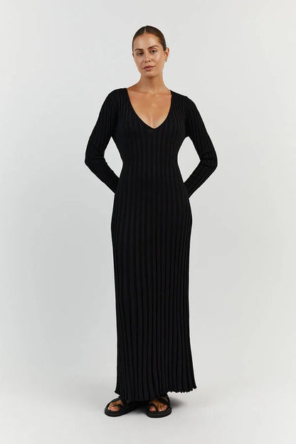 Damen-Midikleid, lange Ärmel, Polyester-5