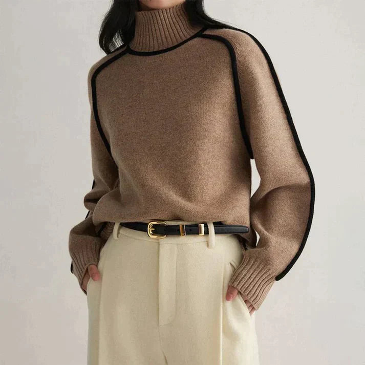 Damen-Strickpullover, Rollkragen, weiche Wolle, elegant, Zopfstrick-3