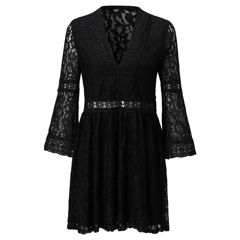Damen-kurzes Kleid, Spitze, zeitlos, elegantes Design-5