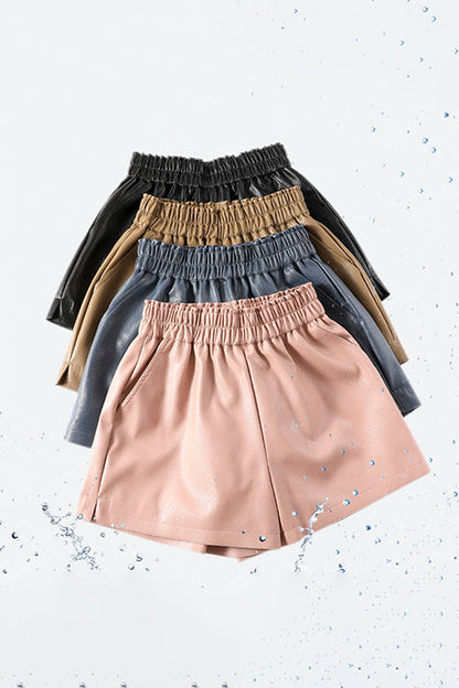 Damen-Shorts, elastischer Bund, Kunstleder, Taschen-3