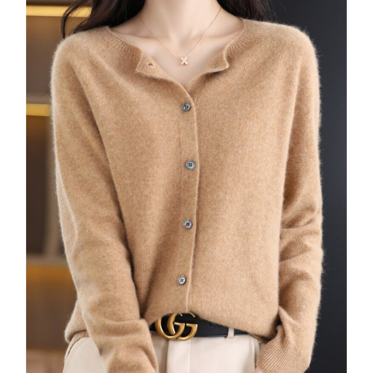 Variant image for Lange Strickjacke Damen Weiche Acrylmischung Rundhals-51