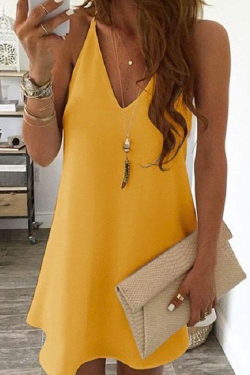 Damen Ärmelloses Sommerkleid Chiffon mit V-Ausschnitt-6