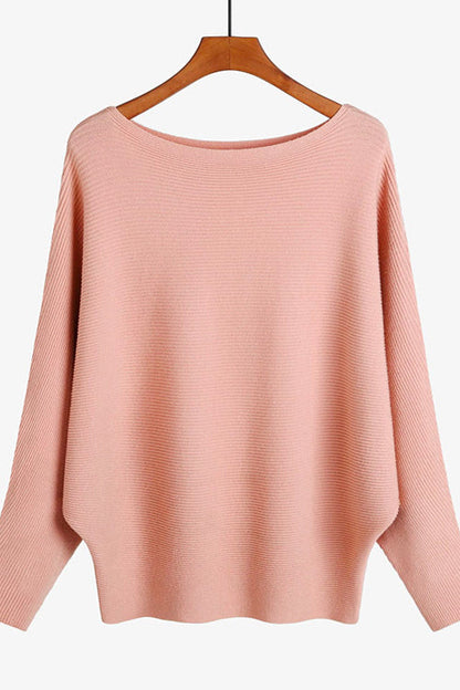Damen-Strickpullover, U-Boot-Ausschnitt, gerippte weiche Baumwolle, Polyester-5