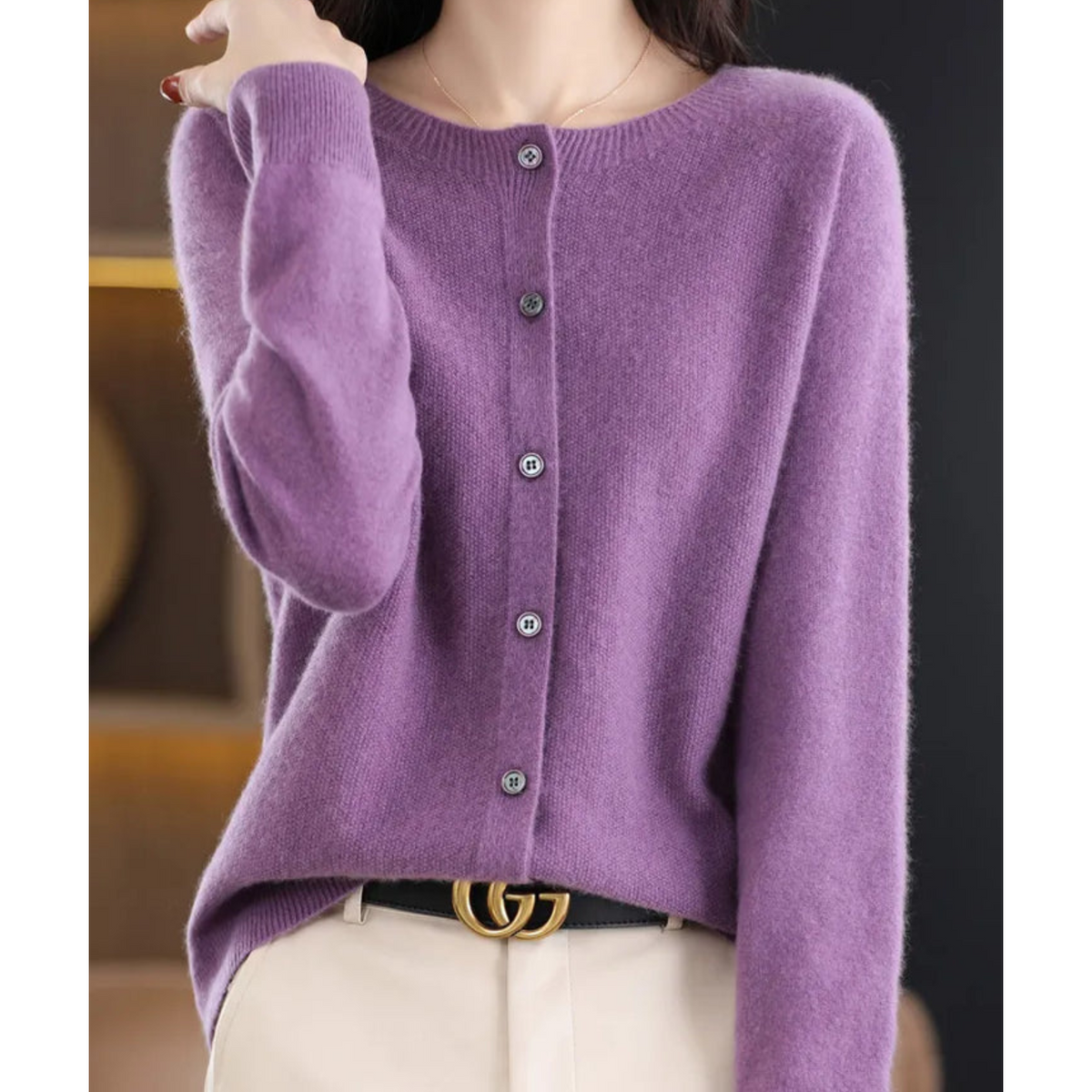 Variantenbild für Lange Damen-Strickjacke mit Rundhalsausschnitt und Knopfdetails aus 100% Acryl-41