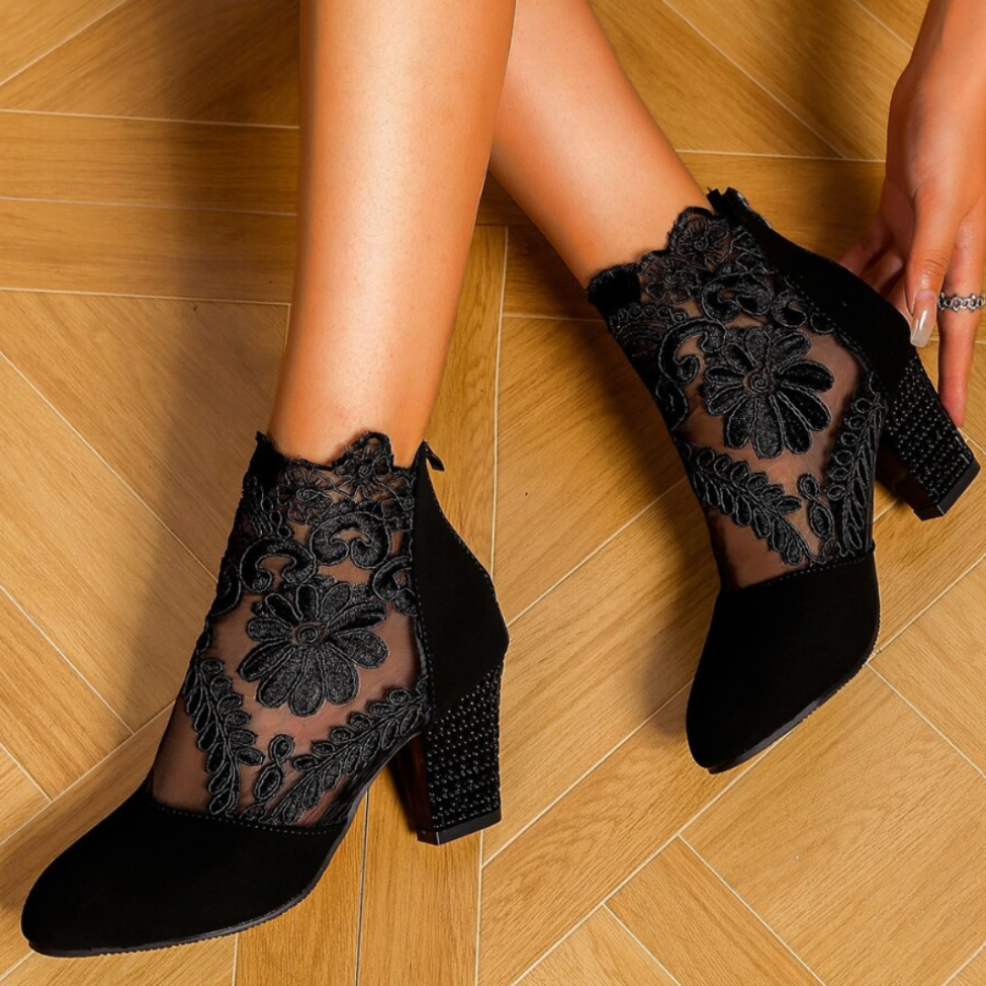 Damen-Stiefel mit hohem Absatz Bestickt Elegant Hochwertige Stoffe-4