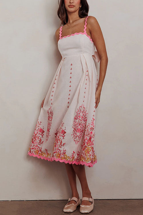 Damen-Midikleid, Blumenmuster, Ric-Rac-Details, Baumwolle, Polyester-3